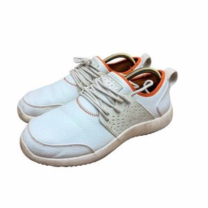 Snibbs men size 8.5 speckle knit lace-up tie comfort  White and Orange Sneakers